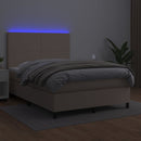 vidaXL cappuccino színű műbőr rugós ágy matraccal és LED-del 140x200cm