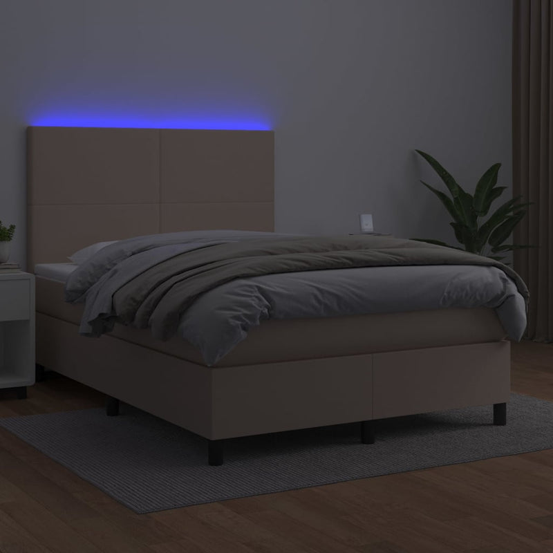 vidaXL cappuccino színű műbőr rugós ágy matraccal és LED-del 140x200cm