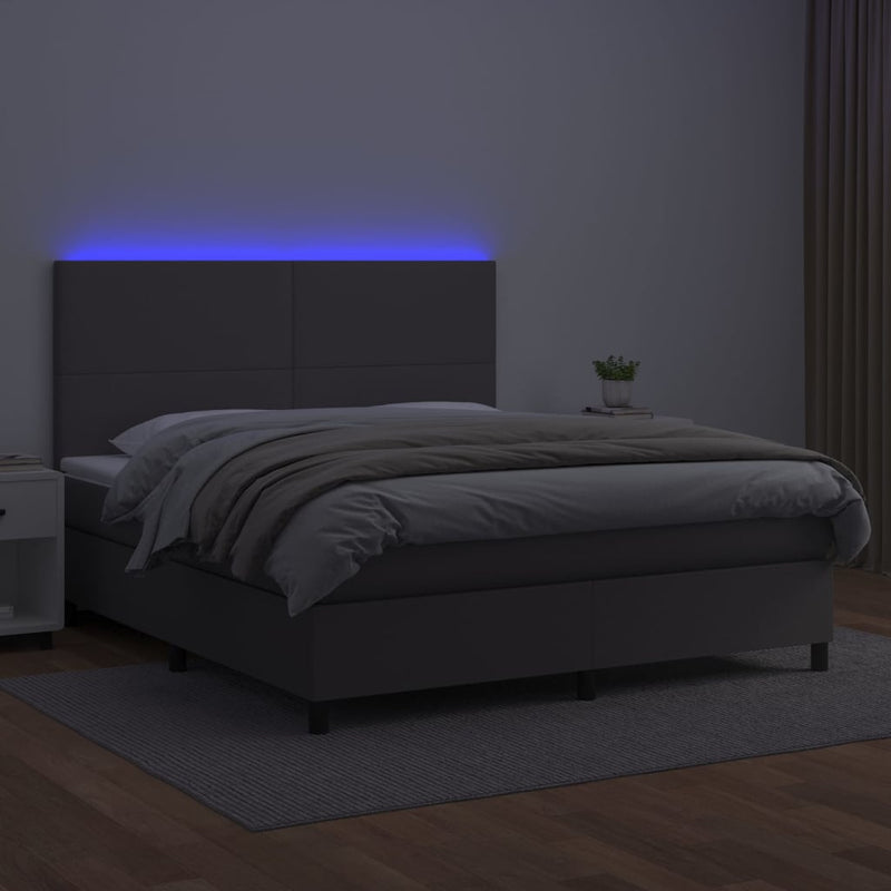 vidaXL szürke műbőr rugós ágy matraccal és LED-del 160x200 cm