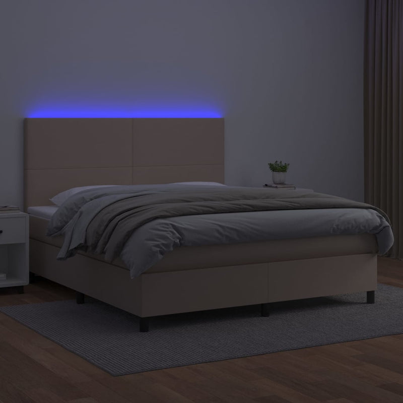 vidaXL cappuccino színű műbőr rugós ágy matraccal és LED-del 160x200cm