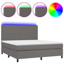 vidaXL szürke műbőr rugós ágy matraccal és LED-del 180x200 cm