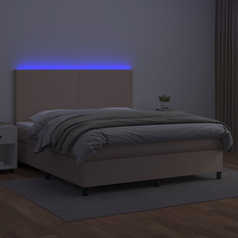 vidaXL cappuccino színű műbőr rugós ágy matraccal és LED-del 180x200cm