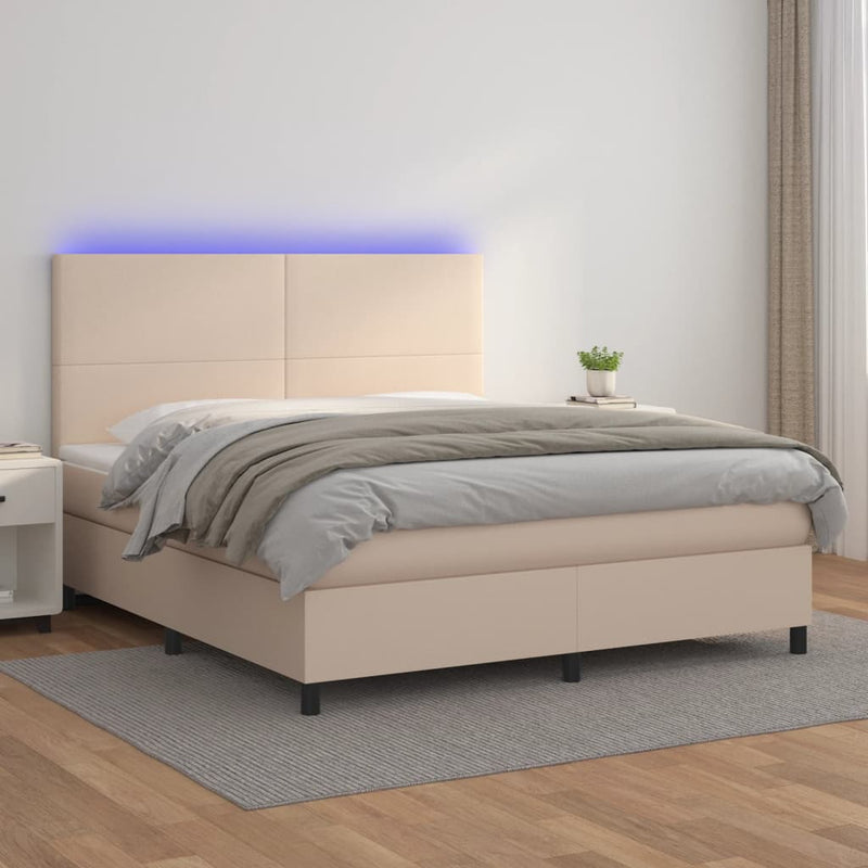 vidaXL cappuccino színű műbőr rugós ágy matraccal és LED-del 180x200cm