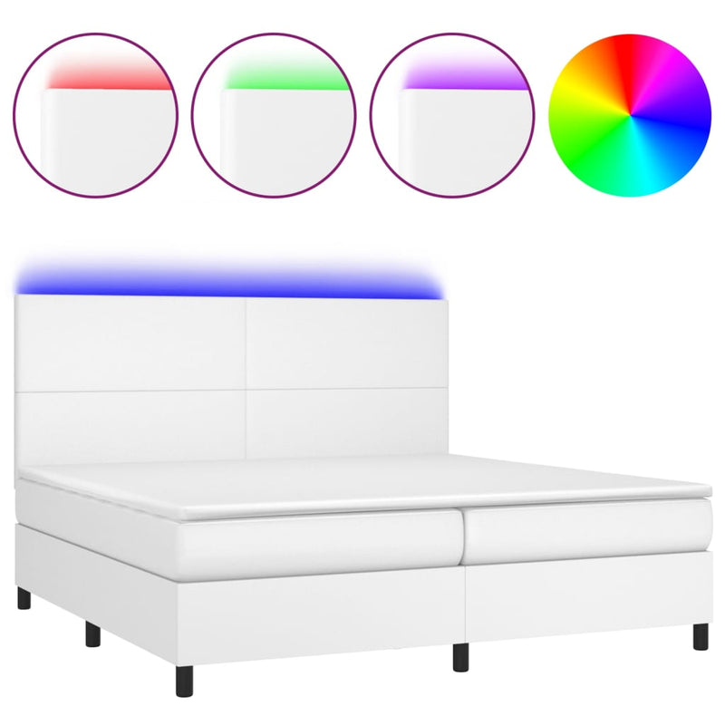 vidaXL fehér műbőr rugós ágy matraccal és LED-del 200x200 cm