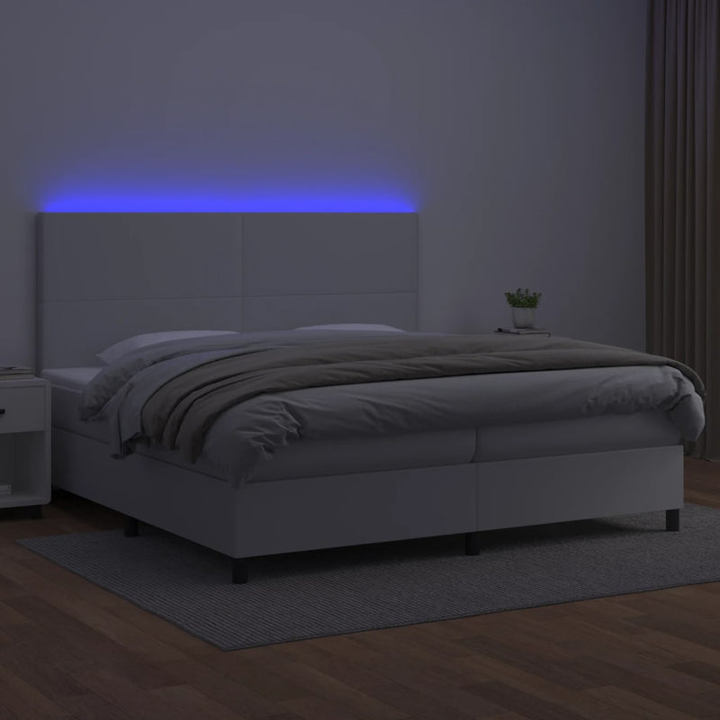 vidaXL fehér műbőr rugós ágy matraccal és LED-del 200x200 cm