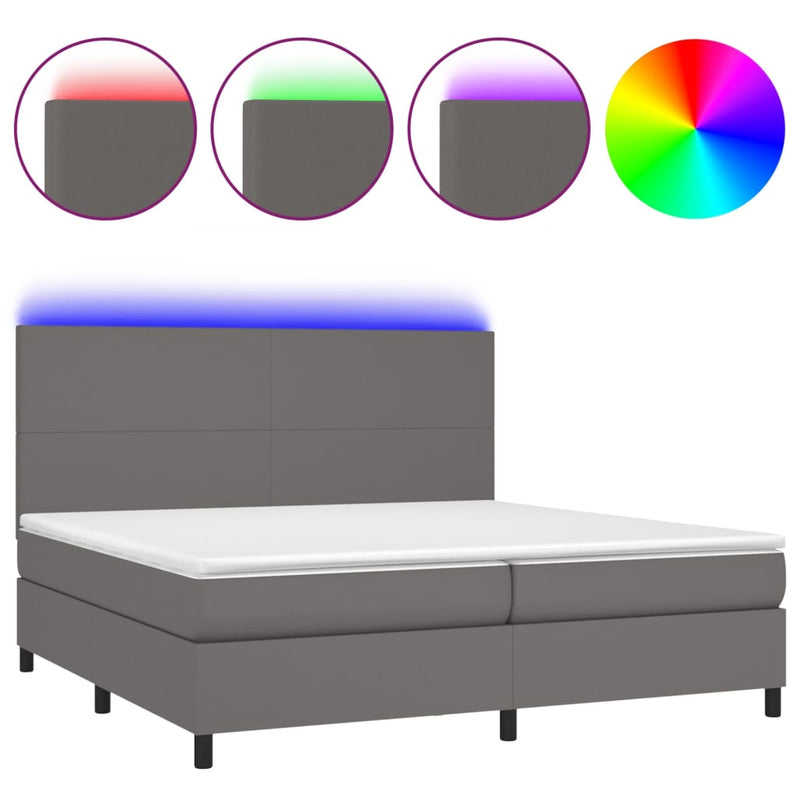 vidaXL szürke műbőr rugós ágy matraccal és LED-del 200x200 cm