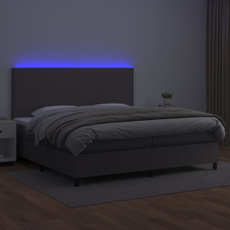 vidaXL szürke műbőr rugós ágy matraccal és LED-del 200x200 cm