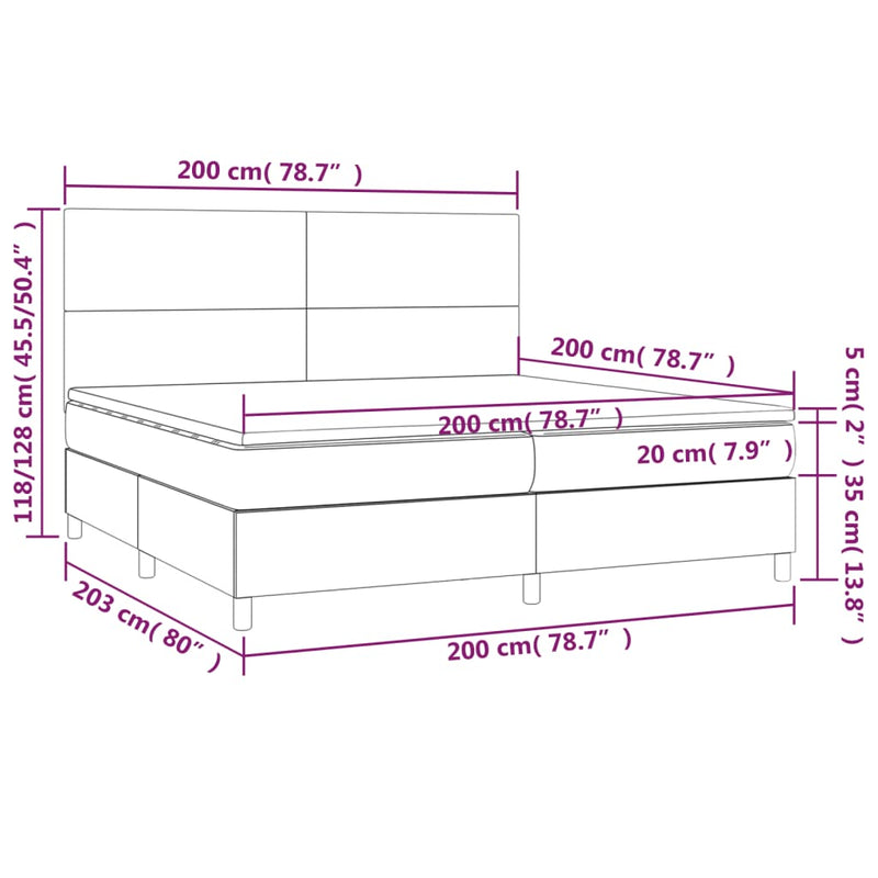 vidaXL szürke műbőr rugós ágy matraccal és LED-del 200x200 cm