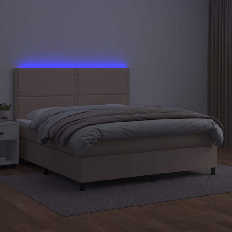 vidaXL cappuccino színű műbőr rugós ágy matraccal és LED-del 180x200cm