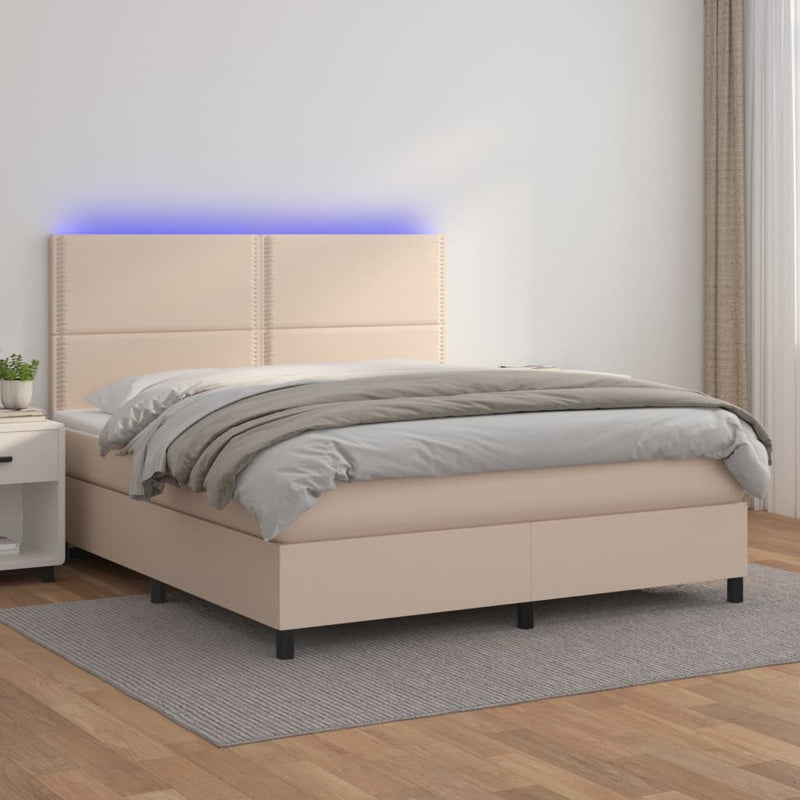 vidaXL cappuccino színű műbőr rugós ágy matraccal és LED-del 180x200cm