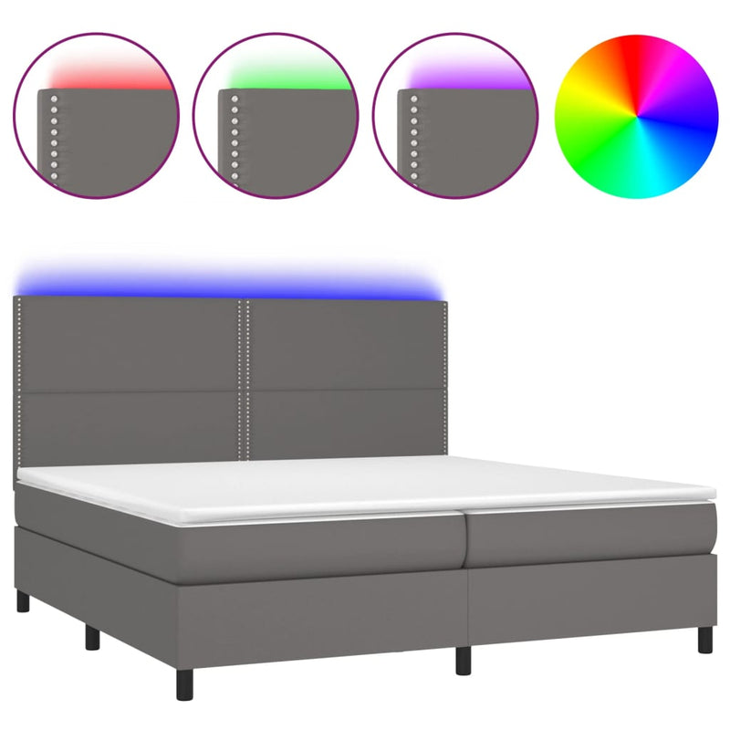 vidaXL szürke műbőr rugós ágy matraccal és LED-del 200x200 cm