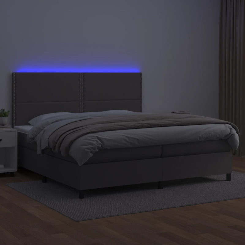 vidaXL szürke műbőr rugós ágy matraccal és LED-del 200x200 cm