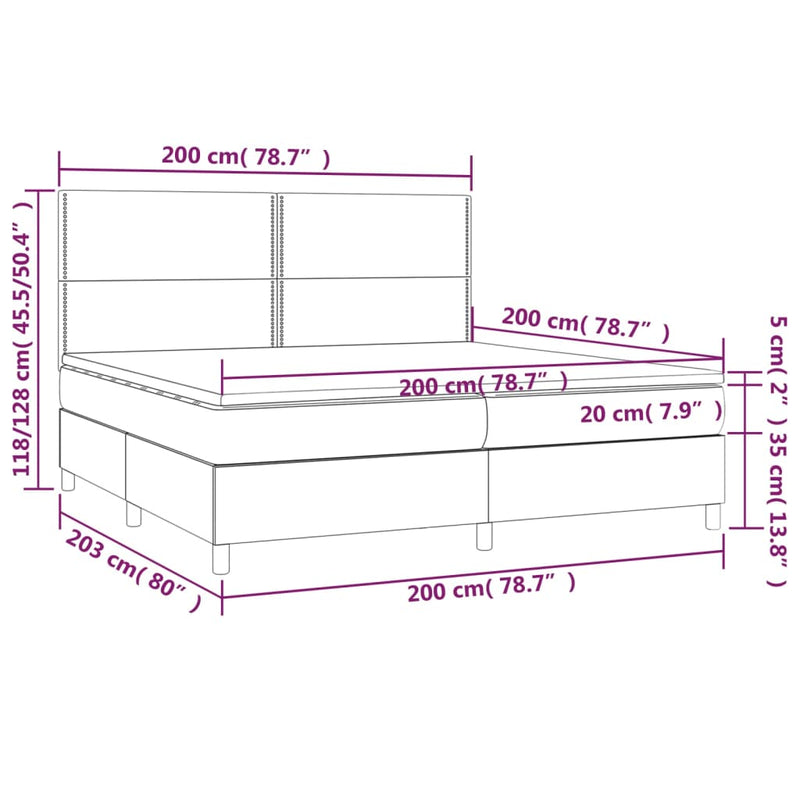 vidaXL szürke műbőr rugós ágy matraccal és LED-del 200x200 cm