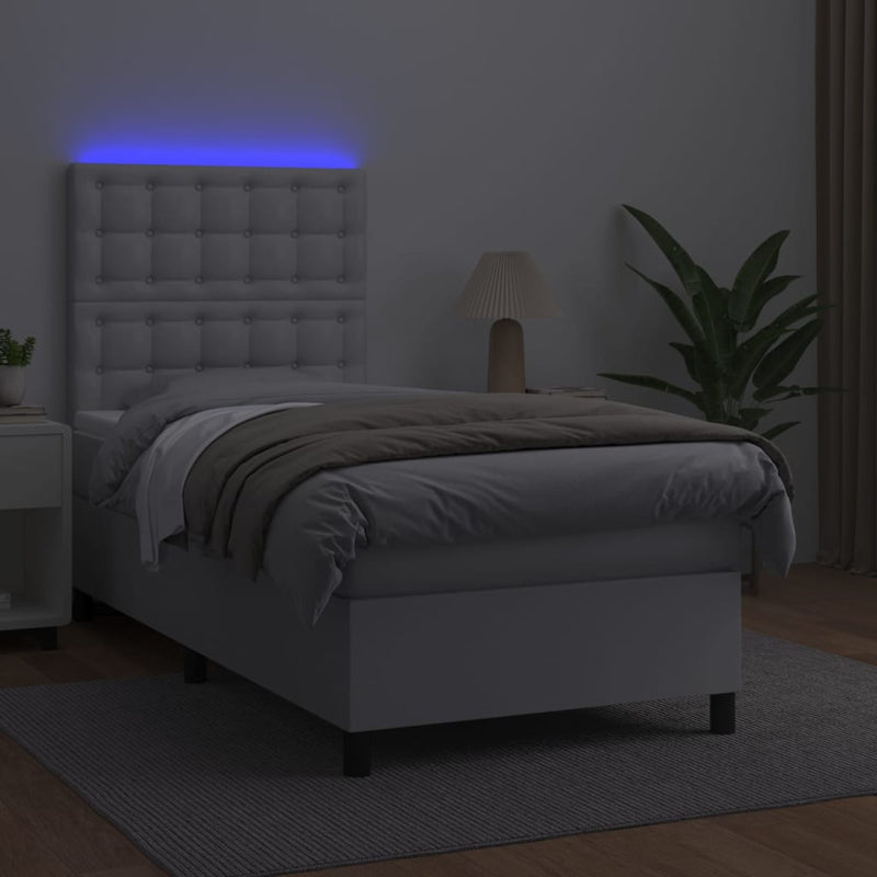 vidaXL fehér műbőr rugós ágy matraccal és LED-del 80 x 200 cm