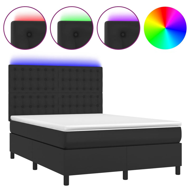 vidaXL fekete műbőr rugós ágy matraccal és LED-del 140 x 190 cm