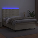 vidaXL krémszínű műbőr rugós ágy matraccal és LED-del 140x190 cm