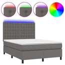 vidaXL szürke műbőr rugós ágy matraccal és LED-del 140x190 cm