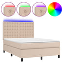 vidaXL cappuccino színű műbőr rugós ágy matraccal és LED-del 140x190cm