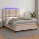 vidaXL cappuccino színű műbőr rugós ágy matraccal és LED-del 140x190cm