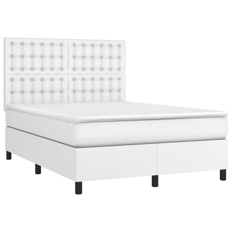 vidaXL fehér műbőr rugós ágy matraccal és LED-del 140x200 cm