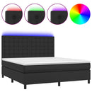 vidaXL fekete műbőr rugós ágy matraccal és LED-del 160x200 cm