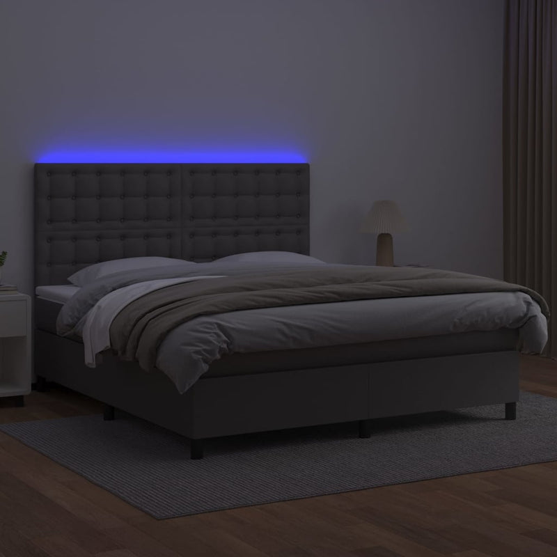 vidaXL szürke műbőr rugós ágy matraccal és LED-del 160x200 cm