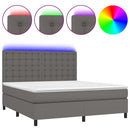 vidaXL szürke műbőr rugós ágy matraccal és LED-del 180x200 cm