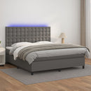 vidaXL szürke műbőr rugós ágy matraccal és LED-del 180x200 cm