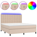 vidaXL cappuccino színű műbőr rugós ágy matraccal és LED-del 180x200cm