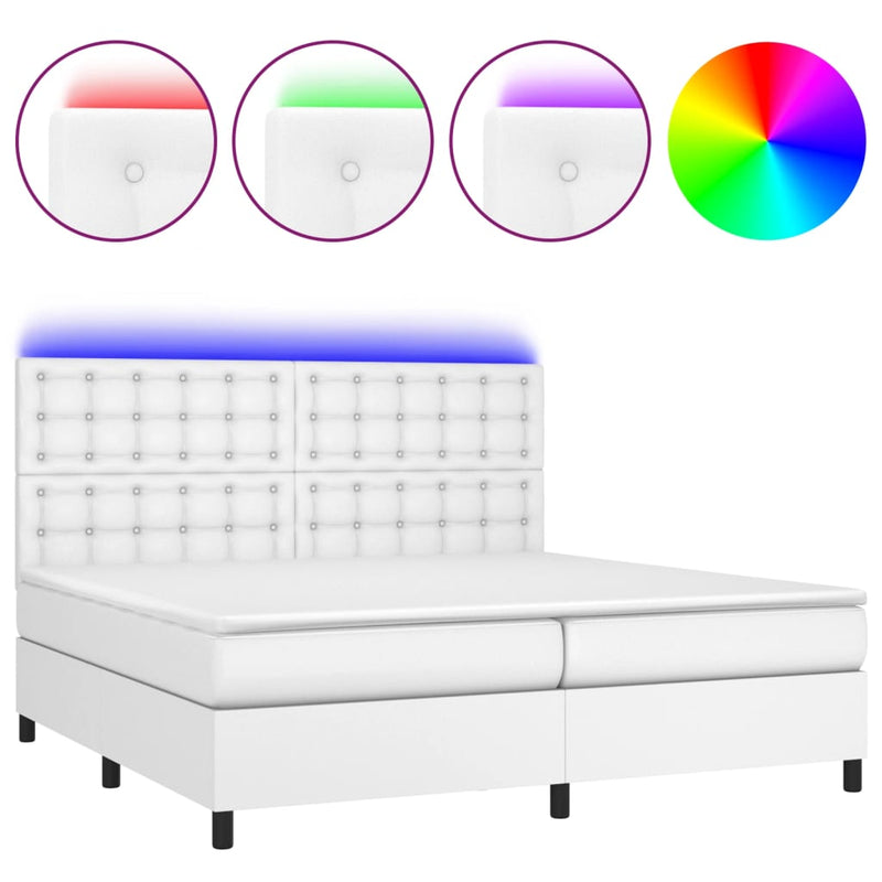 vidaXL fehér műbőr rugós ágy matraccal és LED-del 200x200 cm