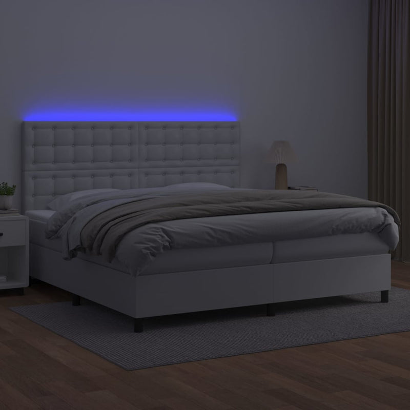 vidaXL fehér műbőr rugós ágy matraccal és LED-del 200x200 cm