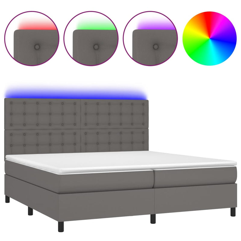 vidaXL szürke műbőr rugós ágy matraccal és LED-del 200x200 cm