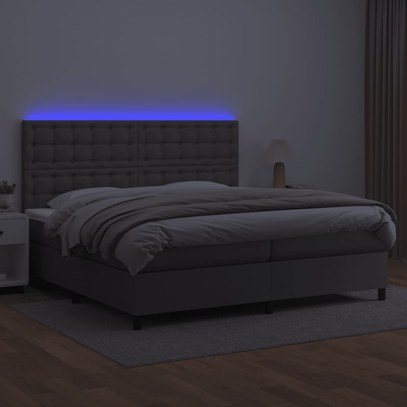 vidaXL szürke műbőr rugós ágy matraccal és LED-del 200x200 cm
