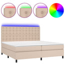 vidaXL cappuccino színű műbőr rugós ágy matraccal és LED-del 200x200cm
