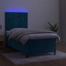 vidaXL sötétkék bársony rugós és LED-es ágy matraccal 90x190 cm