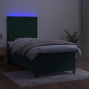 vidaXL sötétzöld bársony rugós és LED-es ágy matraccal 90x200 cm