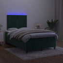 vidaXL sötétzöld bársony rugós és LED-es ágy matraccal 120x200 cm