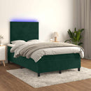 vidaXL sötétzöld bársony rugós és LED-es ágy matraccal 120x200 cm