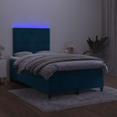 vidaXL sötétkék bársony rugós és LED-es ágy matraccal 120x200 cm