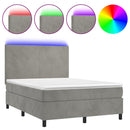 vidaXL világosszürke bársony rugós és LED-es ágy matraccal 140x190 cm