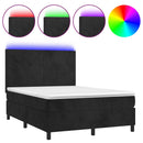 vidaXL fekete bársony rugós és LED-es ágy matraccal 140x190 cm