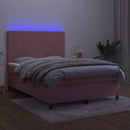 vidaXL rózsaszín bársony rugós és LED-es ágy matraccal 140x190 cm