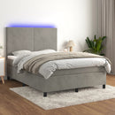 vidaXL világosszürke bársony rugós és LED-es ágy matraccal 140x200 cm