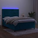 vidaXL sötétkék bársony rugós és LED-es ágy matraccal 140x200 cm