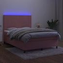 vidaXL rózsaszín bársony rugós és LED-es ágy matraccal 140x200 cm