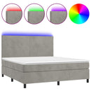 vidaXL világosszürke bársony rugós és LED-es ágy matraccal 160x200 cm