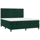 vidaXL sötétzöld bársony rugós és LED-es ágy matraccal 180x200 cm