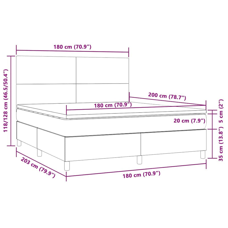 vidaXL sötétzöld bársony rugós és LED-es ágy matraccal 180x200 cm