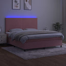 vidaXL rózsaszín bársony rugós és LED-es ágy matraccal 180x200 cm