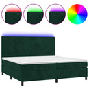 vidaXL sötétzöld bársony rugós és LED-es ágy matraccal 200x200 cm